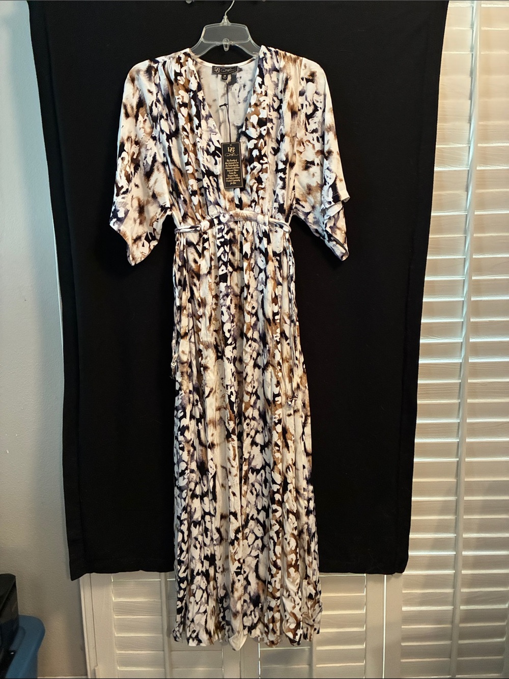 Casual V-Neck Maxi Dress in Black, White & Brown Animal Print